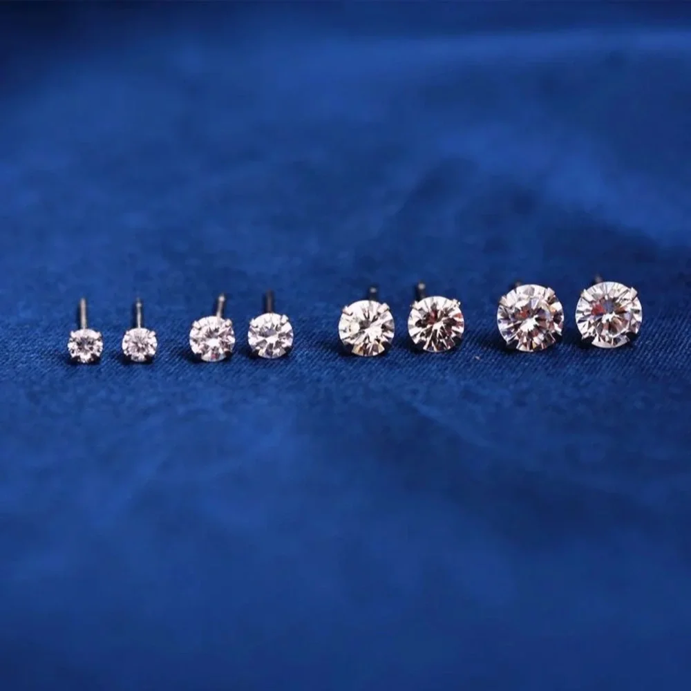 1 Pair Gold Silver CZ Round Diamond cut Studs Earrings